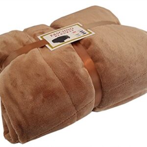 FASCIINO Super Soft Plush Velour Mink Borrego Blanket Throw Queen or Full Size Bed (Camel Brown)