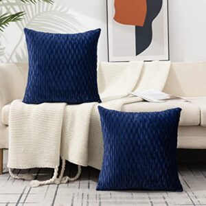 ETASOP Throw Pillows with Inserts Included 18x18, 2 Pack Velvet Decorative Pillow Covers with Inserts Farmhouse Home Decor (Navy)