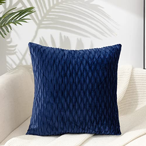 ETASOP Throw Pillows with Inserts Included 18x18, 2 Pack Velvet Decorative Pillow Covers with Inserts Farmhouse Home Decor (Navy)