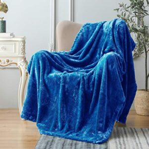 whale flotilla 480gsm faux fur throw blanket, extra large warm fluffy throw blanket for couch, bed, traveling, camping, 50x70 inch, blue