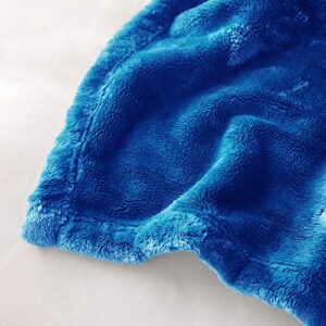 Whale Flotilla 480GSM Faux Fur Throw Blanket, Extra Large Warm Fluffy Throw Blanket for Couch, Bed, Traveling, Camping, 50x70 Inch, Blue