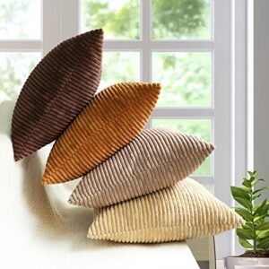 mekajus pack of 4 pillow covers 18x18 brown decorative throw pillow covers soft corduroy solid pillow covers modern decor square cushion covers for couch sofa bedroom car living room (brown)