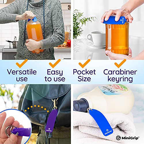 MiniGrip Rubber Jar Opener Gripper (3 Pack) – Designed in the USA for Exceptional Grip - Portable Twist Top Bottle Opener with Keyring Carabiner