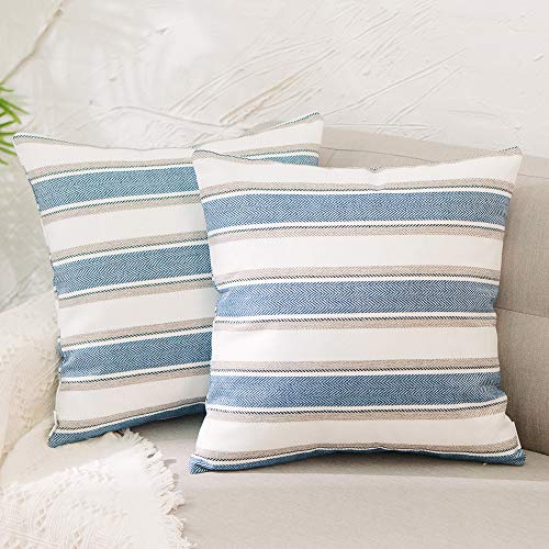 NATUS WEAVER Throw Cushion Faux Linen Home Decorative Hand Made Pillow Case Cushion Cover for Naps, 24 x 24 inch, 2 Pieces