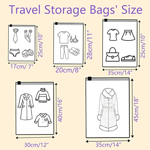 newlng Frosted Resealable Poly Bags Travel Storage Bags Set for Clothes Hospital Bags Waterproof Luggage Organiser Pouches Ziplock Bags for Shoes Cosmetics School 24Pcs ( 5 Size)