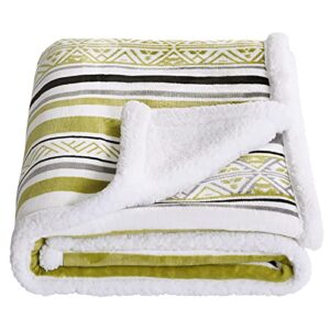 sochow sherpa fleece throw blanket, fuzzy warm super soft reversible stripe geometric pattern plush blanket for bed, sofa and couch, 50 x 60 inches, avocado green