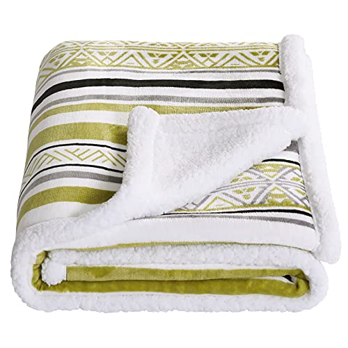 SOCHOW Sherpa Fleece Throw Blanket, Fuzzy Warm Super Soft Reversible Stripe Geometric Pattern Plush Blanket for Bed, Sofa and Couch, 50 x 60 inches, Avocado Green