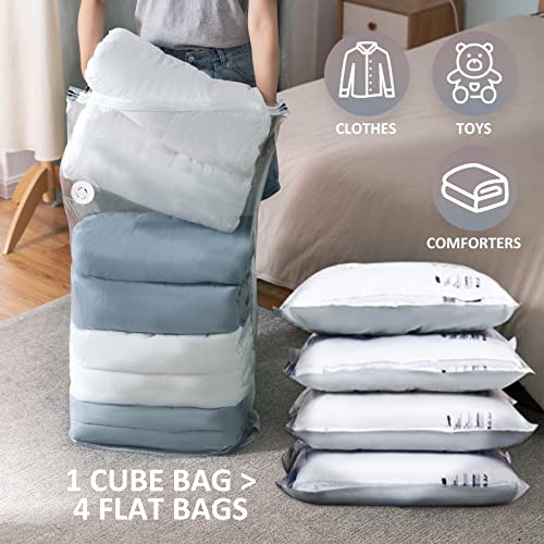 TAILI Cube Vacuum Storage Bags 6 Pack and 20 Pack Flat Vacuum Storage Bags, Space Saver Bags for Clothes and Bedding, Saving 80% Space