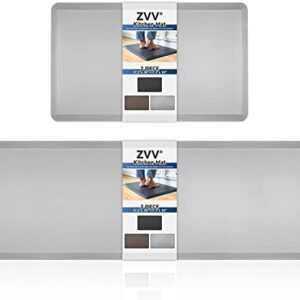 ZVV Kitchen Mats Cushioned Anti-Fatigue Floor Mat Waterproof [2 PCS] Kitchen Mats and Rugs Heavy Duty PVC Ergonomic Comfort Standing Foam Mat for Kitchen, Floor Home, Office, Sink, Laundry, Gray