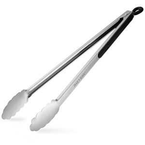 grill tongs, 17 inch extra long kitchen tongs, premium stainless steel tongs for cooking, grilling, barbecue/bbq, buffet (17” 1pc)