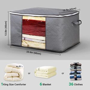 CozyShop Storage Bags for Clothes - 1 Pack Gray Containers for Blankets - Large Clothes Container with Zipper & Clear Window - Thick Fabric for Organized Underbed Storage Solution