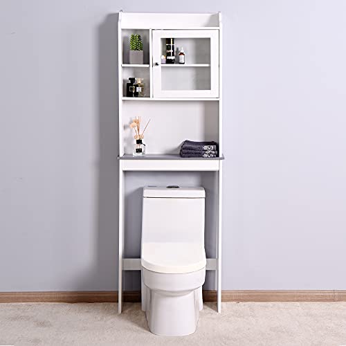 odsisfioowo Modern Over The Toilet Space Saver Organization Wood Storage Cabinet for Home, Bathroom -White