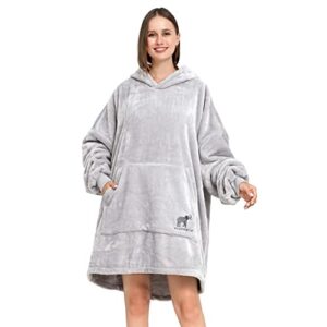 elephwild thick wearable blanket hoodie for adults, grey super cozy warm wearable sweatshirt blankets with sleeves and giant pocket, one size fits all women men