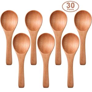 30 Pieces Small Wooden Spoons Mini Nature Wooden Spoons for Jars Mini Tasting Spoons Condiments Salt Spoons for Kitchen Cooking Seasoning Oil Coffee Tea Sugar (Light Brown)