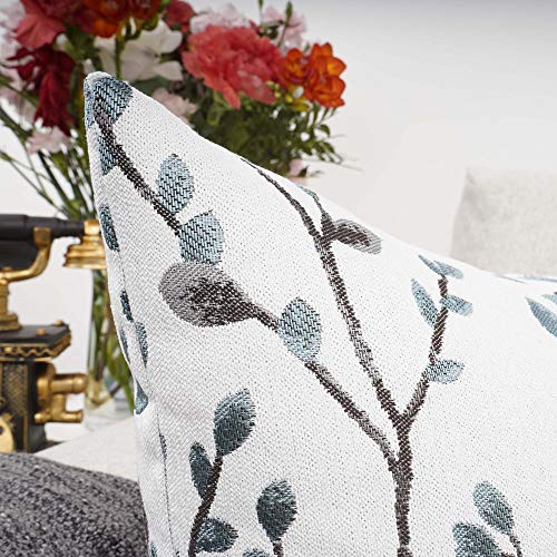 YOUR SMILE Classical Embroidery Jacquard Farmhouse Oblong Rectangle Chenille Teal Leaf Decorative Throw Pillow Case,12x20 inch
