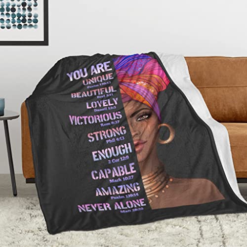 African American Woman Throw Blanket Ultra Soft Warm Cozy Lightweight Microfiber Blankets Flannel Sherpa Fuzzy Fluffy Plush Throws for Sofa Couch Bedding All Season 60"x50"