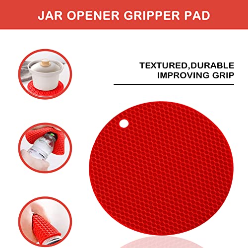 Jar Opener for Weak Hands, Easy Twist Jar Opener For Seniors with Arthritis, 5 in 1 Multi Function Bottle Opener Lid Opener For Arthritic Hands with Non Slip Rubber Jar Gripper Pad(3-piece set, Red)