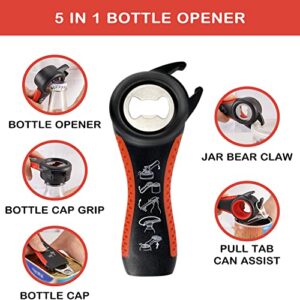 Jar Opener for Weak Hands, Easy Twist Jar Opener For Seniors with Arthritis, 5 in 1 Multi Function Bottle Opener Lid Opener For Arthritic Hands with Non Slip Rubber Jar Gripper Pad(3-piece set, Red)