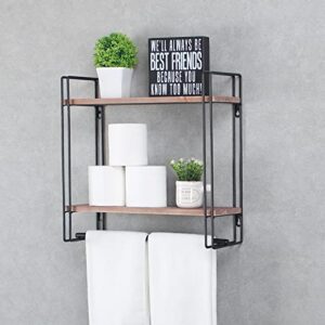 industrial bathroom shelves with towel bar,24 inch rustic racks for bathroom,2 layers farmhouse rack over toilet,pipe wall mounted,home decor floating holder (gray)