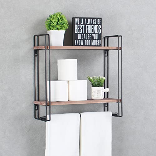 Industrial Bathroom Shelves with Towel Bar,24 inch Rustic Racks for Bathroom,2 Layers Farmhouse Rack Over Toilet,Pipe Wall Mounted,Home Decor Floating Holder (Gray)