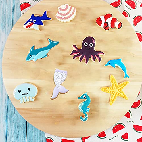Ocean Creature Mermaid Cookie Cutters Set 9 PCS Metal Cookie Cutters for Baking Dolphin,Clownfish,Mermaid Tail,Octopus,Seahorse,Starfish,Seashell,Jellyfish,Shark Cookie Cutters Molds