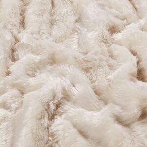 Home Soft Things Double Sided Faux Fur Bed Couch Throw Blanket, Oatmeal, 70'' x 80'', Soft Luxurious Warm Heavy Cuddly Throw Blanket for Couch Sofa Chair Home Décor