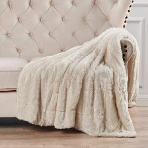 Home Soft Things Double Sided Faux Fur Bed Couch Throw Blanket, Oatmeal, 70'' x 80'', Soft Luxurious Warm Heavy Cuddly Throw Blanket for Couch Sofa Chair Home Décor