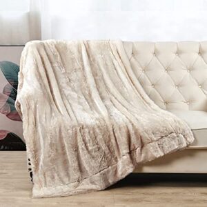 Home Soft Things Double Sided Faux Fur Bed Couch Throw Blanket, Oatmeal, 70'' x 80'', Soft Luxurious Warm Heavy Cuddly Throw Blanket for Couch Sofa Chair Home Décor