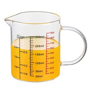 ackers boro3.3 glass measuring cup-[insulated handle | v-shaped spout]-made of high borosilicate glass measuring cup for kitchen or restaurant, easy to read, 250 ml (8 oz, 1 cup)