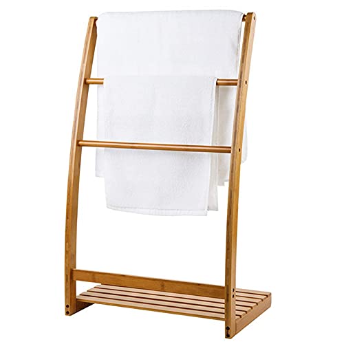 Household items Bamboo Towel Rack Holder for Bathrooms,Freestanding Beach Towel & Poolside Rack with Bottom Storage Shelf,Quilt Rack Stand or Blanket Rack for Living Room or Bedroom