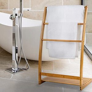 Household items Bamboo Towel Rack Holder for Bathrooms,Freestanding Beach Towel & Poolside Rack with Bottom Storage Shelf,Quilt Rack Stand or Blanket Rack for Living Room or Bedroom