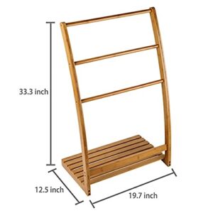 Household items Bamboo Towel Rack Holder for Bathrooms,Freestanding Beach Towel & Poolside Rack with Bottom Storage Shelf,Quilt Rack Stand or Blanket Rack for Living Room or Bedroom