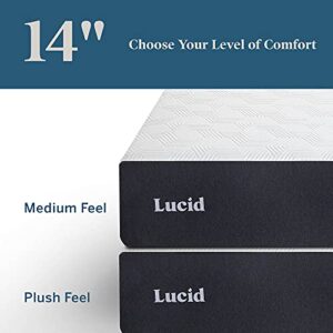 Lucid 14 Inch Queen Mattress – Plush Memory Foam Mattress – Bamboo Charcoal Foam – Gel Infused – Hypoallergenic Foam Mattress– Bed-In-A-Box- CertiPUR-US Certified,White