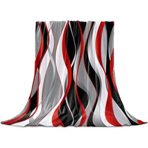 red black grey throw blanket flannel fleece, soft plush cozy baby blankets, modern white moire geometric abstract art blankets throws warn fuzzy blanket for couch/sofa/chair/travel 50"x60"