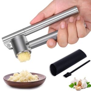 mempedont garlic press mincer - 304 stainless steel garlic crusher & peeler set, detachable, heavy-duty, rust proof garlic mincer design for extracts more garlic paste per clove