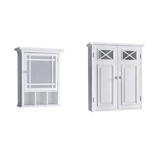 elegant home fashions neal removable wooden medicine cabinet with mirrored door, white & dawson removable wooden wall cabinet with cross molding and 2 doors, white
