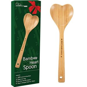 wooden heart spoons - heart shaped bamboo spoon kitchenware for cooking with love, unique mother's day gifts for cooks hostesses mom grandma wife weddings house warming kitchen accessories
