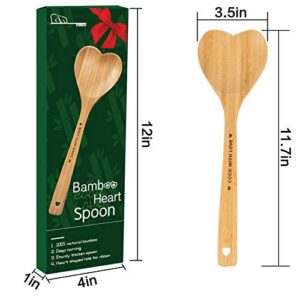 Wooden Heart Spoons - Heart Shaped Bamboo Spoon Kitchenware for Cooking with Love, Unique Mother's Day Gifts for Cooks Hostesses Mom Grandma Wife Weddings House Warming Kitchen Accessories