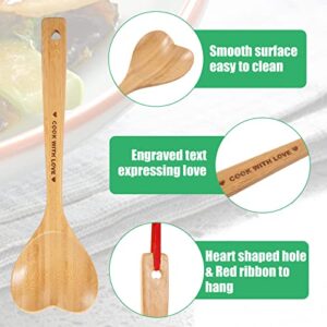 Wooden Heart Spoons - Heart Shaped Bamboo Spoon Kitchenware for Cooking with Love, Unique Mother's Day Gifts for Cooks Hostesses Mom Grandma Wife Weddings House Warming Kitchen Accessories