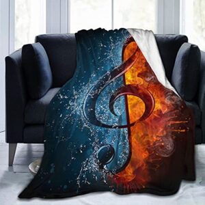 Ultra Soft Blanket Water and Fire Music Note Throws Blanket Plush Fuzzy Lightweight Couch Sofa Bed Warm Cozy Flannel Blanket for Kids and Adults Gift 50 X 40