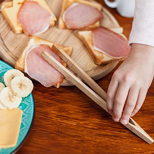 Wooden Toaster Tongs 2 PCs | Bamboo Kitchen Utensils For Cooking & Holding Toast Bacon Muffin Fruits, Pickles, Cheese Bagel Bread Ultra Grip | 9 Inch Long Natural Toxic Free