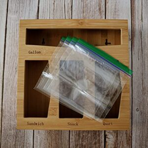 ENOPA's Ziplock Bag Storage Organizer for Kitchen Drawer, Bamboo Plastic Baggie Holder/ Dispenser, compatible with all brands for gallon, quart, sandwich and snack variety size bags