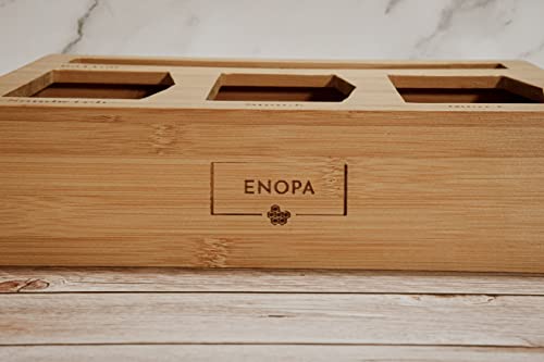 ENOPA's Ziplock Bag Storage Organizer for Kitchen Drawer, Bamboo Plastic Baggie Holder/ Dispenser, compatible with all brands for gallon, quart, sandwich and snack variety size bags