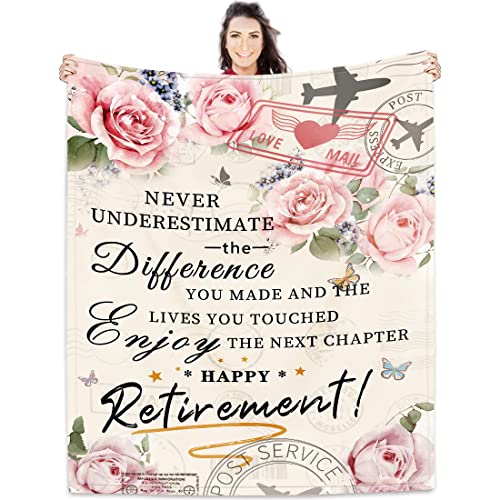 Christmas Retirement Gifts for Women 2023 Retirement Blankets for Female Mom Wife Grandma Nurses Friends Coworkers Happy Retirement Flannel Fleece Blanket for Bedding Sofa Retirement Party Decorations