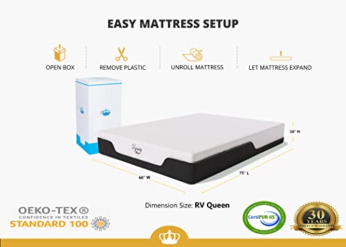 DynastyMattress 10-Inch CoolBreeze Gel Memory Foam Mattress for RV, Camper, Trailer-Short Queen RV Size