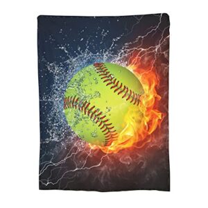 sherpa throw blanket fire softball fluffy soft cozy fleece plush throw blankets for couch sofa home bedding decorations 50"x60"