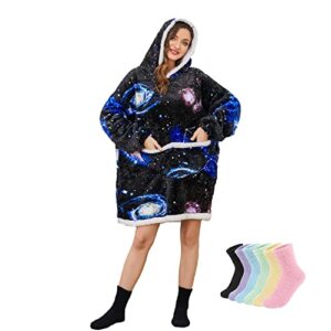 rainflowwer wearable blanket hoodie, oversized blanket sweatshirt for women, weighted fluffy sherpa fleece cozy warm hoodie blanket, for adult