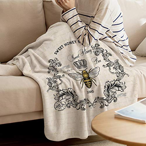 Heart Pain Soft Flannel Fleece Blanket Sweet Honey Bees Breathable Throw Blanket Vintage Newspaper Cozy Blanket for Couch Sofa Bed Living Room Suitable for All Season - 50x60 inch