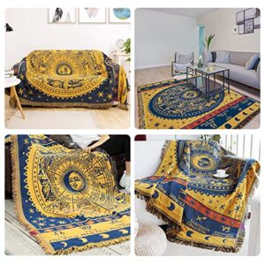 Zodiac Throw Blanket，Edcooy Boho Hippie Woven Witchy Astrology Celestial Constellation Balnket for Home Decor, Double Side Cover Chair Sofa Couch(Yellow,S 51" x 71")