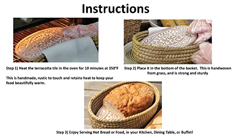 Bread Basket with Warming Stone-Terracotta, Serve Warm Sourdough,Tortilla, Roti, Hot Plate Trivet for Buffet Food Warmer, Banneton, Bread Baker Gift for Bread Maker Women & Men House Warming, New Home